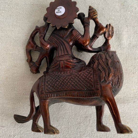 Durga & Lion Brass Statue Figurine with Antique Bronze Gold Finish - Picture 2 of 12